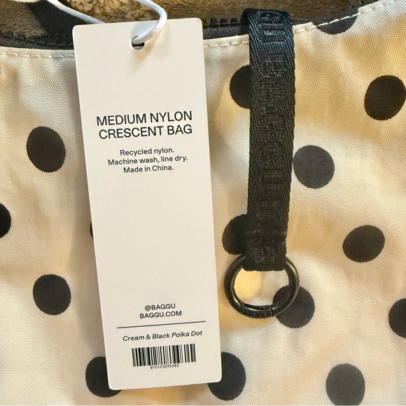 BAGGU Medium Nylon Crescent Bag - Polka Dot Cream + Black - Picture 4 of 6